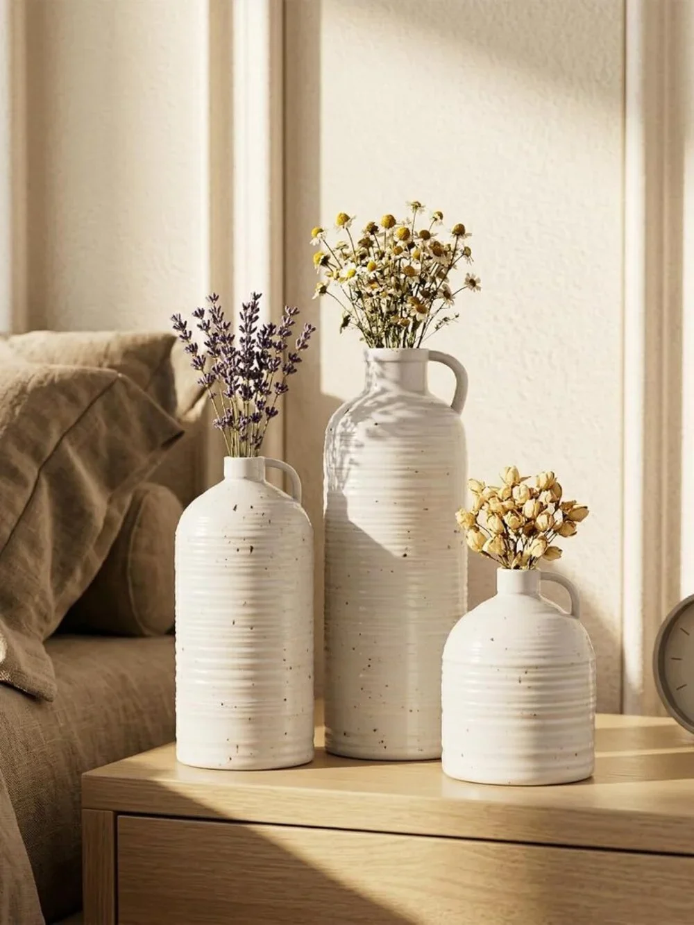 3-Piece Farmhouse Ceramic Vase Set White